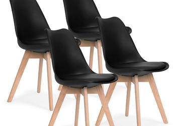 Komplet 4 krzeseł do salonu jadalni z poduszką ekoskóra czarne ModernHome