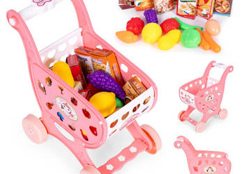 Wózek na zakupy sklepowy do supermarketu kuchni 18 akcesoriów różowy