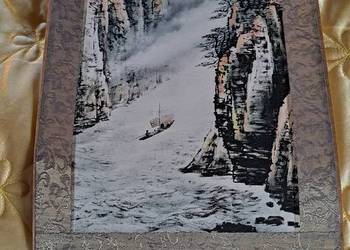 obraz zwój jedwab chińska scenka kakemono 68x20