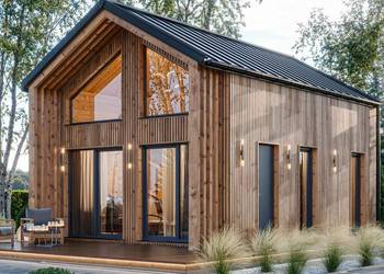 Drewniany domek całoroczny Horyzont z antresolą 55 + 21 m2