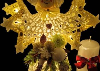 Świąteczny Anioł 26cm podświetlany ręcznie wykonany