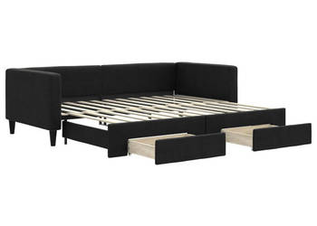 Sofa rozsuwana z szufladami czarna tkanina 90x200 cm WM-3196616