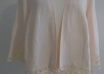 Marynarka Lniana Len Wiskoza Kimono Blezer Narzutka Zdobiona Ażurem Żakiet