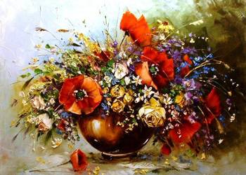Kowalik - Polne kwiaty - 80x60cm Obraz Olejny Bukiet Martwa Natura