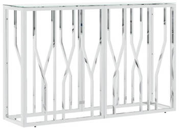 Stolik konsolowy srebrny 110x30x70cm stal nierdzewna i szkło WM-350027