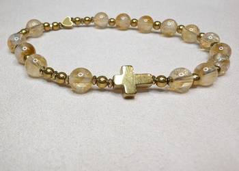 Bransoletka różaniec kamienie cytryn hematyt krzyżyk serduszko prezent