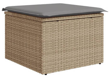 Stołek ogrodowy z poduszką beżowy 55x55x37 cm polirattan WM-366092