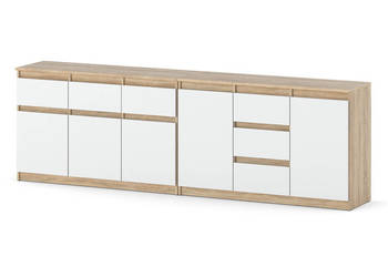 Komoda Pojemna Szafka Do Salonu Duża 6 Szuflad 240cm Sonoma Biała Mat