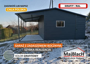 A71-Mały Grafitowy Garaż Blaszany | Schowek Ogrodowy | Wiatka  -Maj-Blach