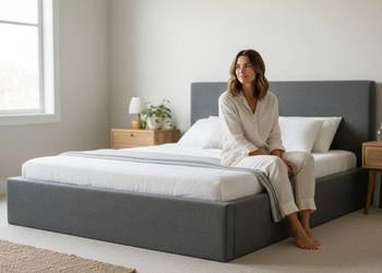 Łóżko tapicerowane Boston z pojemnikiem na pościel oraz stelaż metalowy