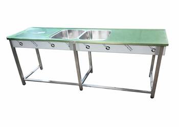 Zlew gastronomiczny dwukomorowy z blatem roboczym 180x60x85 z półką