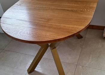 Stół dębowy rozkładany 90x90-130 elegancki nogi złote mat, stan idealny