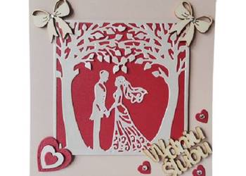 Kartki Pamiątka Ślub Para Młoda Pod Drzewkiem K4 Srebro – Czerwień