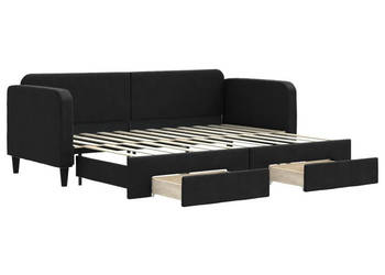 Sofa rozsuwana z szufladami czarna tkanina 80x200 cm WM-3196849