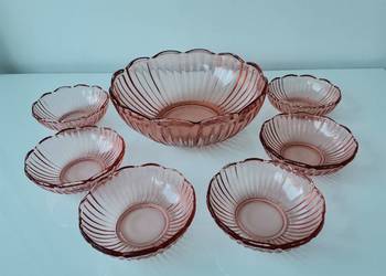 Stary nieużywany zestaw misa, miseczki 1+6 stare szkło Art Deco