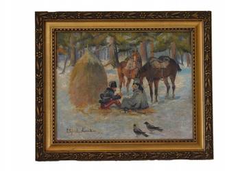 Wojciech Kossak - Odpoczynek Żołnierzy - Zimowa Scena - Obraz Olejny