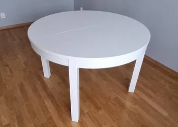 Biały okrągły stół IKEA BJURSTA 115cm rozkładany do 166cm dla 4-6 osób
