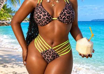 Bikini strój kąpielowy panterka neon paski
