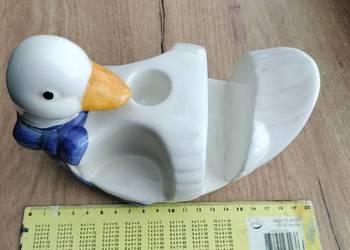 Porcelana szkliwiona kaczka ,serwetnik ,wykałacznik , świecznik