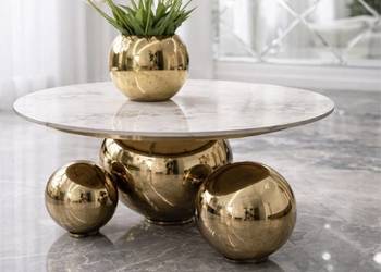 Złoty stolik kawowy Premium Milenio z kamiennym blatem marmurkowym Trio 80…