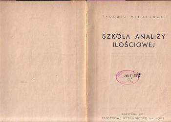 (2599) SZKOŁA  ANALIZY ILOŚCIOWEJ - TADEUSZ MIŁOBĘDZKI.