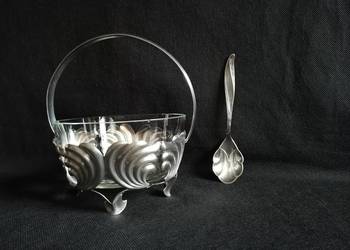 Stara posrebrzana cukierniczka, cukiernica plater Hefra design PRL
