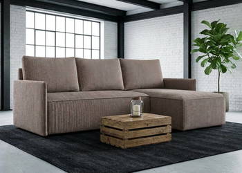 Narożnik z funkcją spania Valenta 206x143 sztruks beż pojemnik rozkładany