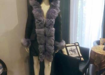 Parka z ogromnym naturalnym futrem z lisa oversize