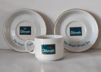 filiżanka podstawka talerzyk złocony dilmah porcelana kolekcjonerski