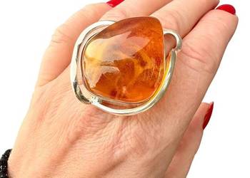 Pierścionek regulowany srebro 925 bursztyn bałtycki rękodzieło