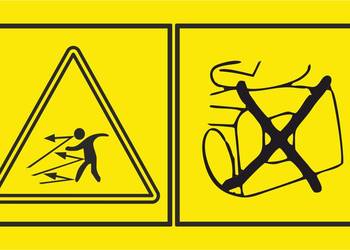 Naklejka BHP na traktorek kosiarkę nie pracować bez zamontowanej osłony