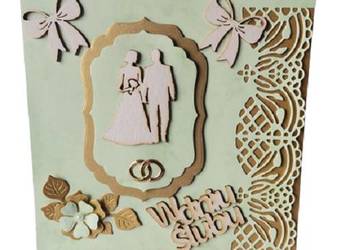 Kartki Pamiątka Ślub Para Młoda W Ramkach K4 Zieleń - Złoto