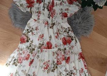Letnia sukienka L 40 kremowa w kwiaty
