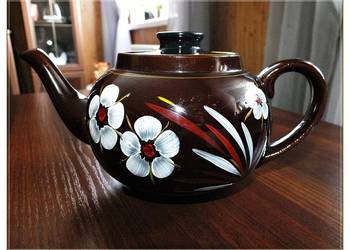 Stary śliczny ceramiczny dzbanek imbryk ręcznie malowany PRL