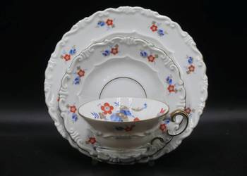 Komplet śniadaniowy Sorau Żary, piękne reliefy, Błękitny Kwiat, UNIKAT!!!