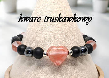 Bransoletka z kwarcu truskawkowego, KWARC TRUSKAWKOWY serce kulka #487