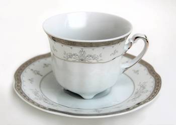 Srebrzona filiżanka ze spodkiem, BOLERO, porcelana Ćmielów