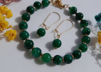 Bransoletka i kolczyki z kamienia naturalnego zielony agat.