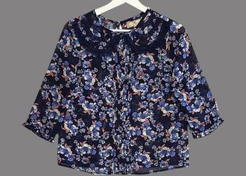 Damska bluzka granatowa w kwiaty z krótkim rękawem River Island 34/XS