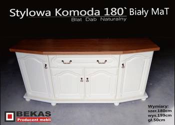 Biała komoda 180` Blat Dąb Rustical Bekas Producent Klasyki