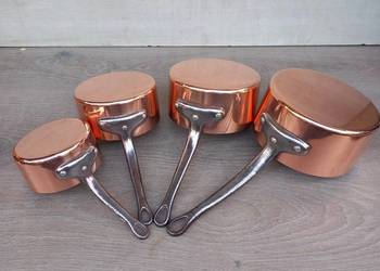 Miedziany garnek miedziany rondel komplet 4szt - grube dno