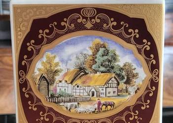 Angielska porcelana Ironstone pojemnik na herbatę Royal Cauldon pejzaże zło