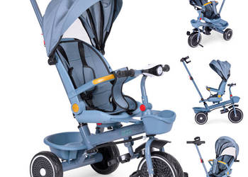 Rowerek trójkołowy spacerówka 2w1 obracane siedzisko składany daszek niebi…