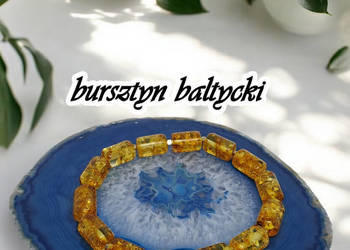 Bransoletka z bursztynu, bursztyn bałtycki wałki, hematyt #209 Bransoletka z bursztynu, bursztyn bałtycki wałki, hematyt #209