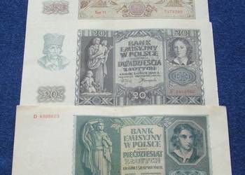 POLSKA PRZEDWOJENNE Kolekcjon. Banknoty Zestaw - 3 szt UNC POLSKA PRZEDWOJENNE Kolekcjon. Banknoty Zestaw - 3 szt UNC