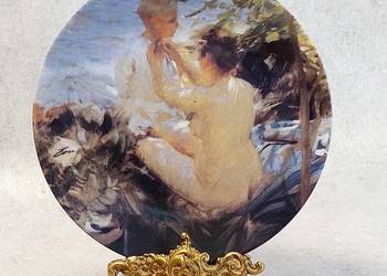 RÖRSTRAND PORCELANOWY KOLEKCJONERSKI TALERZ - KOBIETA UBIERA SWOJE DZIECKO-