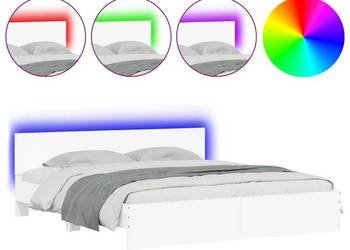 vidaXL Rama łóżka z wezgłowiem i LED, biała(SKU:3207588)