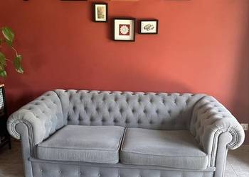 Sprzedam używaną kanapę w kolorze szaro niebieskim, sofa z funkcją spania