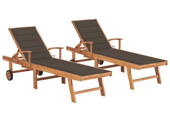 Leżaki z poduszkami w kolorze taupe 2 szt. lite drewno tekowe WM-3073194