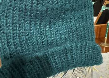 Czapka damska z alpaki zielona handmade Polska wełniana dwustronna